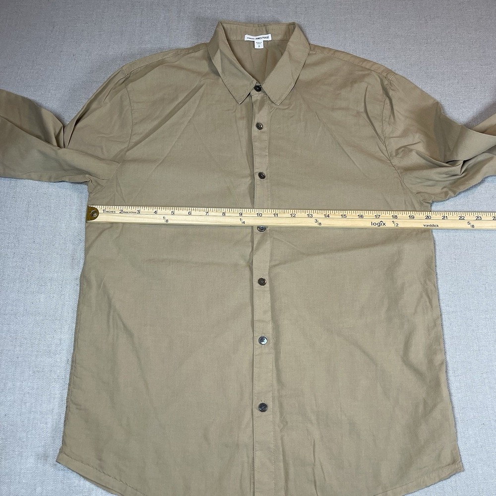 Men's James Perse The Standard Long Sleeve Button Up Dress Shirt Khaki 2 Sz M - Picture 8 of 9
